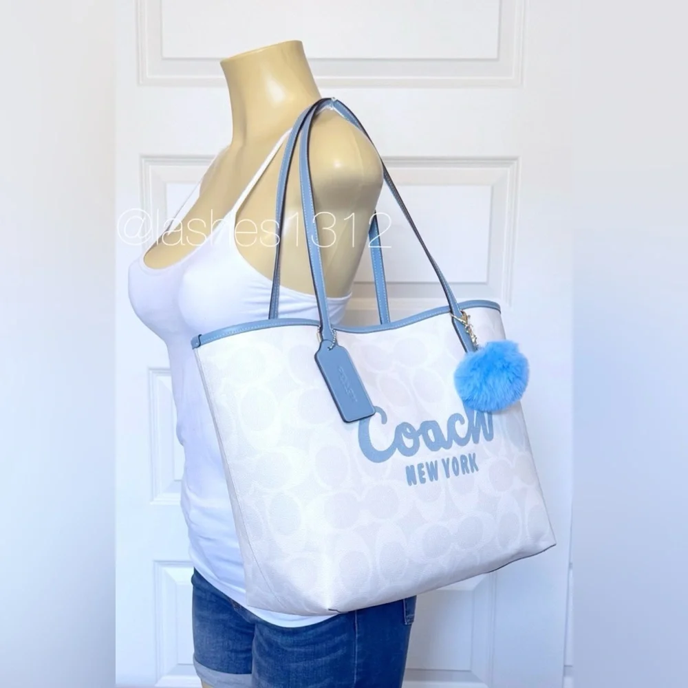 COACH Bag City Tote with Coach Graphic - White Blue - Picture 8 of 8